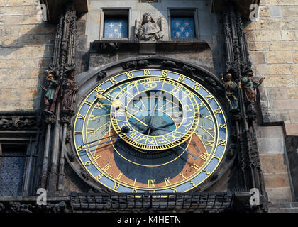 Il famoso orologio astronomico di Praga, Repubblica Ceca Foto Stock