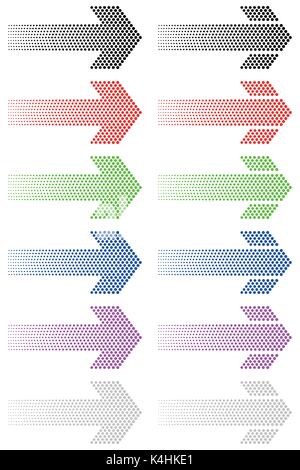 Freccia da puntini decrescente con estremità diritta su sfondo bianco Illustrazione Vettoriale