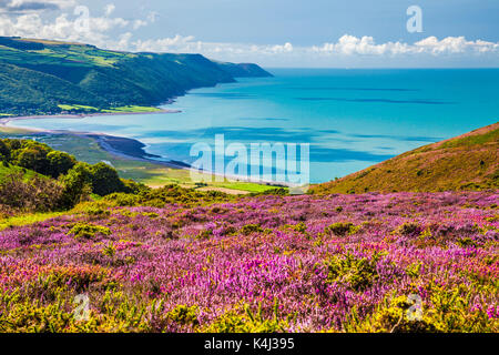 La vista sulla baia di Porlock nel Parco Nazionale di Exmoor,Somerset. Foto Stock