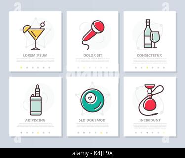 Set di alcol e bar, night club elementi colorati per un multiuso4 modello di presentazione. Foglio illustrativo, relazione corporate marketing, pubblicità, relazione annuale, per la copertina del libro di design. Illustrazione Vettoriale