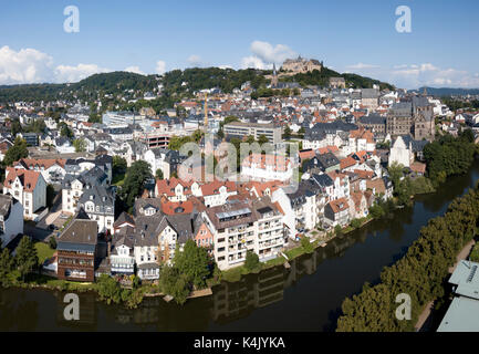 Vista panoramica sopra la città vecchia di Marburg. Hesse, Germania Foto Stock