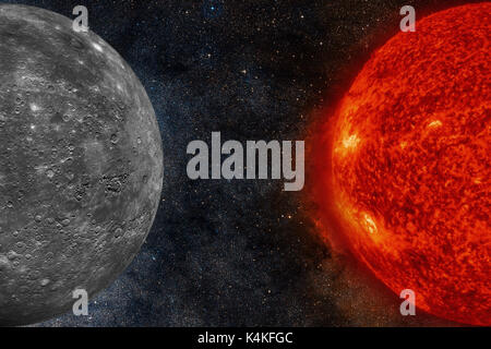 Il sistema solare - Mercurio. È la più piccola e più vicina al sole delle otto pianeti del sistema solare, con un periodo orbitale di circa 88 Terra d Foto Stock