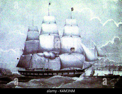 Il nuovo pacchetto di York / Clipper Ship (windjammer) MONTEZUMA che divenne parte della palla nera riga dopo il 1836 - di proprietà di capitano Charles H. Marshall. Foto Stock