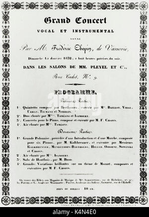 CHOPIN, Frederic (compositore polacco 1810 - 1849) - Primo programma di prestazioni a Parigi 1832, XV Gennaio giocando in Pleyel's salon. Foto Stock