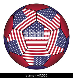 Pallone da calcio con United States Flag isolato su sfondo bianco Foto Stock