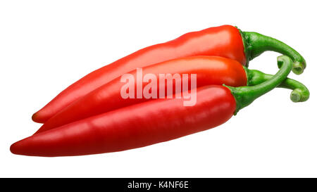 La paprica i peperoncini piccanti (Capsicum annuum), pila, ripe rosso. tracciato di ritaglio per ogni Foto Stock