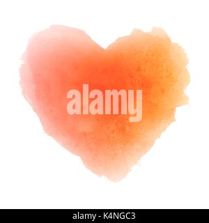 Acquerello orange disegnati a mano di Grana carta cuore isolato di macchia sagomata su sfondo bianco per il giorno di san valentino o in autunno design. Abstract illustrazione vettoriale. In stile grunge spazzola bagnata pittura romantica. Illustrazione Vettoriale