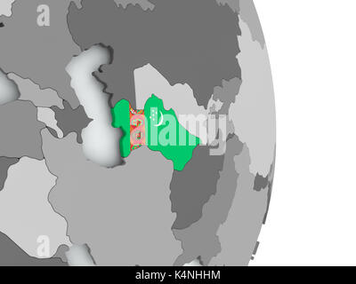 Il Turkmenistan sul globo politico con embedded bandiera. 3d'illustrazione. Foto Stock