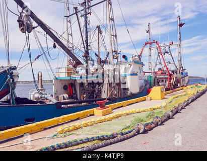 Le reti da pesca in banchina, Port au choix sul golfo di St Lawrence, Western Terranova, Canada Foto Stock