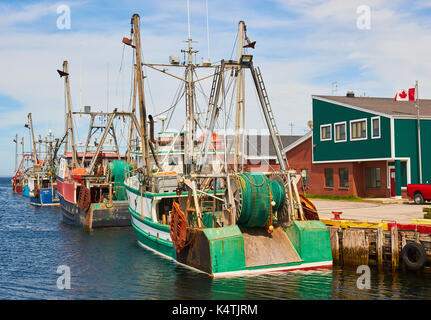 Attività di pesca i pescherecci con reti da traino nel porto di Port au choix sul golfo di St Lawrence, Western Terranova, Canada Foto Stock