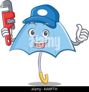 Plumber blu carattere ombrello cartoon Illustrazione Vettoriale