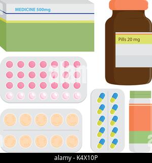 Medicina, bottiglie di prescrizione farmaci e pillole. illustrazione vettoriale Illustrazione Vettoriale