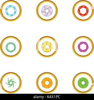 Otturatore della fotocamera set di icone, stile cartoon Illustrazione Vettoriale