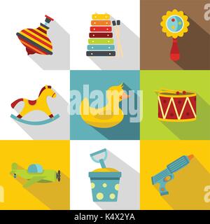 Baby toy icon set, stile piatto Illustrazione Vettoriale