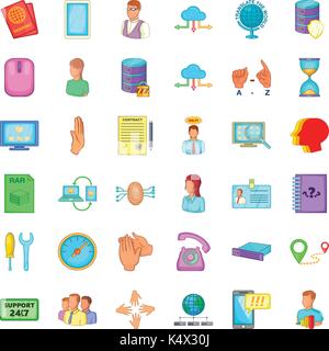 Supporto set di icone, stile cartoon Illustrazione Vettoriale