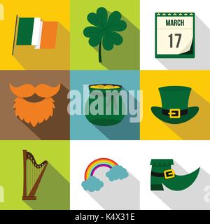 Vacanza irlandese patrick icon set, stile piatto Illustrazione Vettoriale