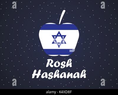 Rosh Hashanah. Biglietto di auguri ebraico di design nuovo anno. Shana Tova. Bandiera di Israele e Apple. Illustrazione Vettoriale Illustrazione Vettoriale