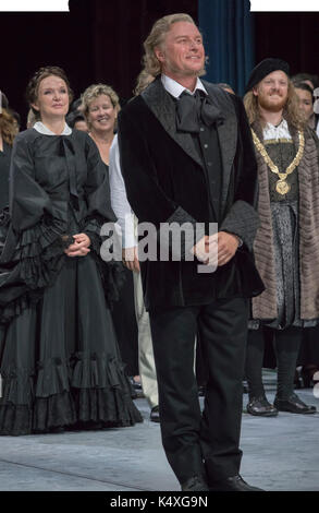 Curtain Call a Die Meistersinger, Bayreuth Opera Festival 2017, Baviera, Germania Foto Stock