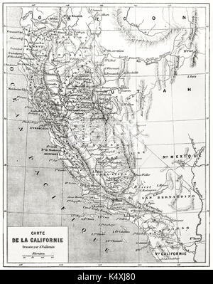 Scala di grigi antica mappa della California. Creato da Erhard e Bonaparte pubblicato in Le Tour du Monde Parigi 1862 Foto Stock