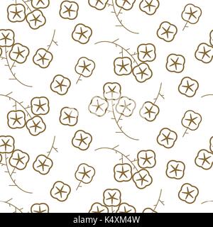 Pianta di cotone linea oro floral seamless pattern. Illustrazione Vettoriale