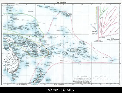 Mappa Antico, circa 1875, della Polinesia Foto Stock