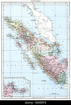 Mappa Antico, circa 1875, di Sumatra Foto Stock