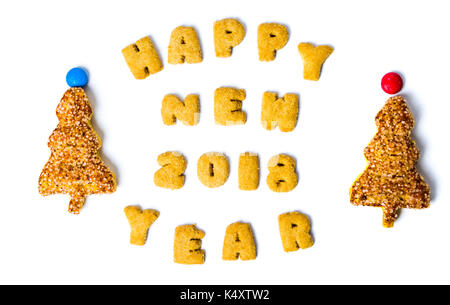 Felice anno nuovo nota scritta con le lettere dei cookie Foto Stock