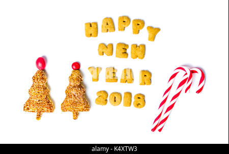 Felice anno nuovo nota scritta con le lettere dei cookie Foto Stock