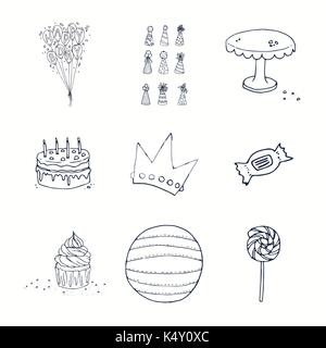 Varie icone per la celebrazione del compleanno Illustrazione Vettoriale