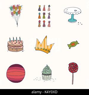Varie icone per la celebrazione del compleanno Illustrazione Vettoriale