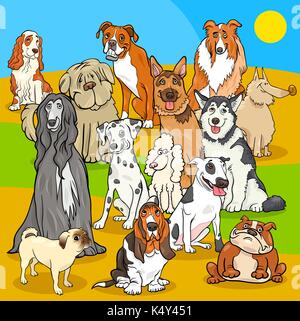 Cartoon illustrazione dei cani Pedigree animale gruppo di caratteri Illustrazione Vettoriale