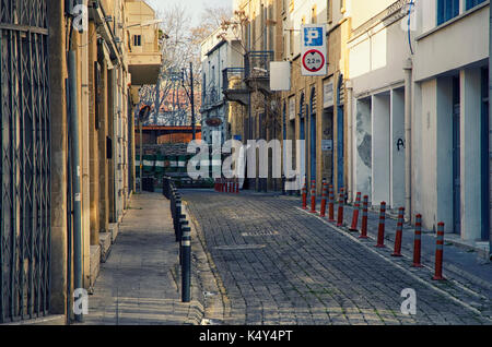 Nazioni Unite zona di buffer (linea verde) a Cipro a Nicosia. Foto Stock