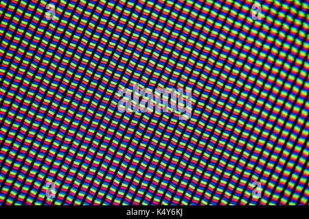Microfotografia ottica di un mobile schermo lcd visto attraverso un microscopio Foto Stock