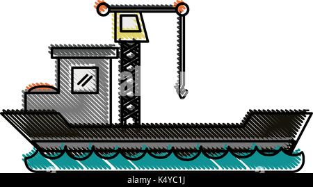 Crane nave cargo con contenitori relativi all'industria immagine icona Illustrazione Vettoriale