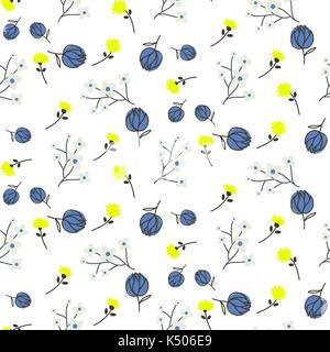 Fiori di prato e rami vettore seamless pattern. Illustrazione Vettoriale