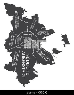 La città di Norimberga map germania de etichettati illustrazione nero Illustrazione Vettoriale