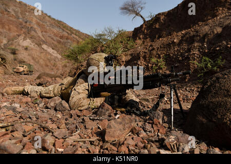 Marine con M249 Light Machine Gun Foto Stock