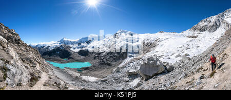 Torna su il percorso dopo la scalata del monte ishinca nella cordillera blanca montagne, Perù Foto Stock