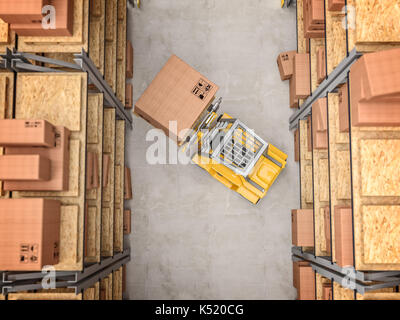 Magazzino e giallo carrello in azione 3D rendering immagine Foto Stock