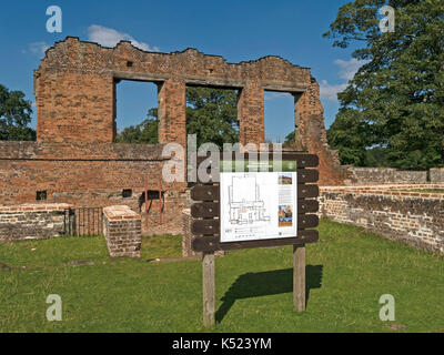 Informazioni scheda display e rovine di lady jane grays Glenfield Lodge house, Glenfield Lodge Park, leicestershire, England, Regno Unito Foto Stock