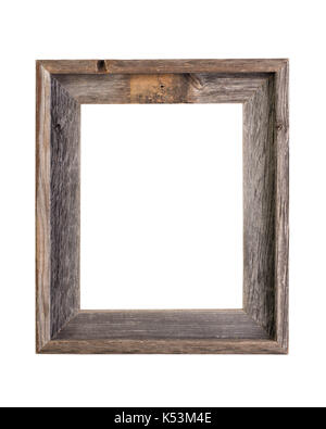 Rustico in legno riciclato picture frame isolato su bianco con percorso di clipping (in tutte le dimensioni). Foto Stock