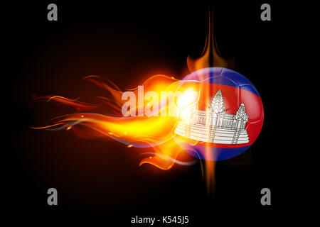 Alta qualità di rendering 3D Pallone da calcio è in fiamme in fiamme su sfondo nero. Il rendering 3D. Foto Stock