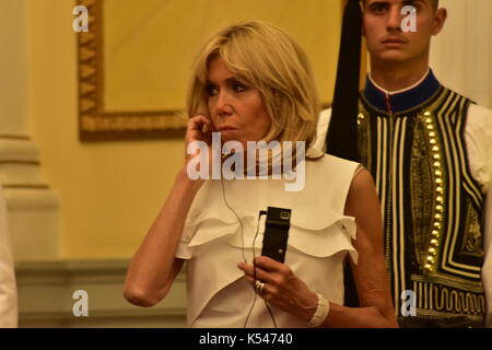 Atene, Grecia. 07Th Sep, 2017. brigitte macron, moglie del presidente francese durante la conferenza stampa. Credito: dimitrios karvountzis/Pacific press/alamy live news Foto Stock