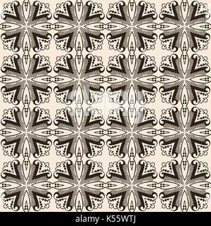 Seamless pattern illustrato fatta di elementi astratti in beige e nero Illustrazione Vettoriale