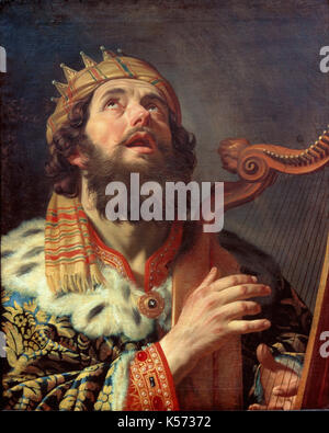 Gerard van Honthorst - Re Davide che suona l'arpa Foto Stock