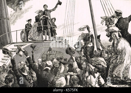 Visita reale in Irlanda, la regina Vittoria lasciando Dún Laoghaire (poi Kingstown), Dublino, 1849 Foto Stock