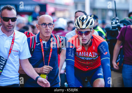 Asturie, Spagna. 8 settembre 2017. 08-09-2017. Tappa 19 della Vuelta a España. Campo de Casto - Gijón. Asturie, España. Iván García Cortina (SPA), giovane stella locale, 3° della 19° tappa. Foto: Cronos/Alvaro campo Credit: Cronos/Alamy Live News Foto Stock