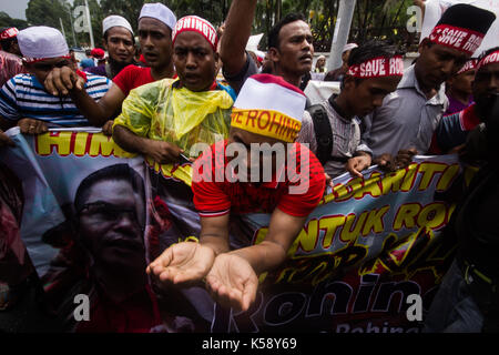 Kuala Lumpur, Malesia. 08 Sep, 2017. rohingya musulmani che vivono in Malesia esclamazioni durante una manifestazione di protesta al di fuori del Myanmar ambasciata a Kuala Lumpur, Malesia. settembre 8, 2017. Credito: ady abd ropha/Pacific press/alamy live news Foto Stock