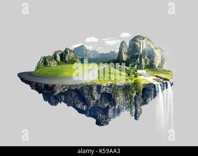 Isola fantastica con grove galleggianti in aria Foto Stock