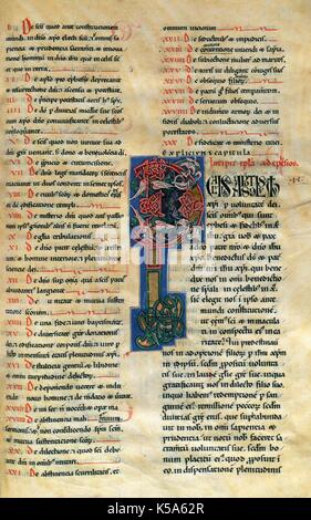 La Bibbia di Lleida. Xii secolo. Periodo romanico. La Catalogna. Spagna. Manoscritto. Il Nuovo Testamento, lettera p Folio 59v. Archivio Capitolare di Lleida (Catalogna, Spagna). Foto Stock